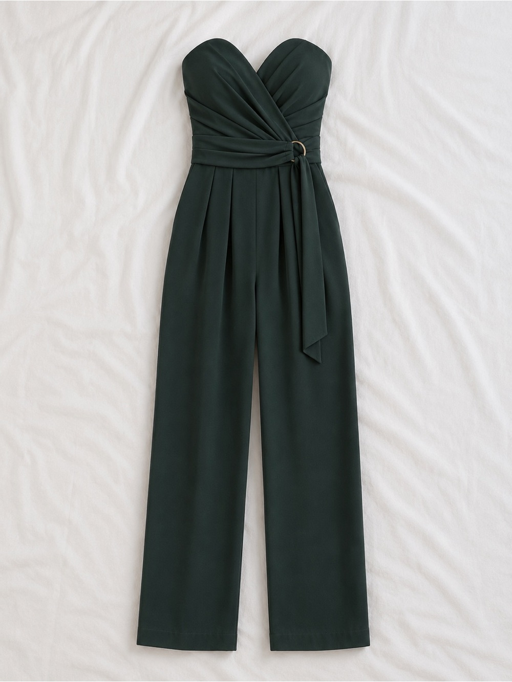 Jill Stuart Dark Green Strapless Draped Wide-Leg Jumpsuit